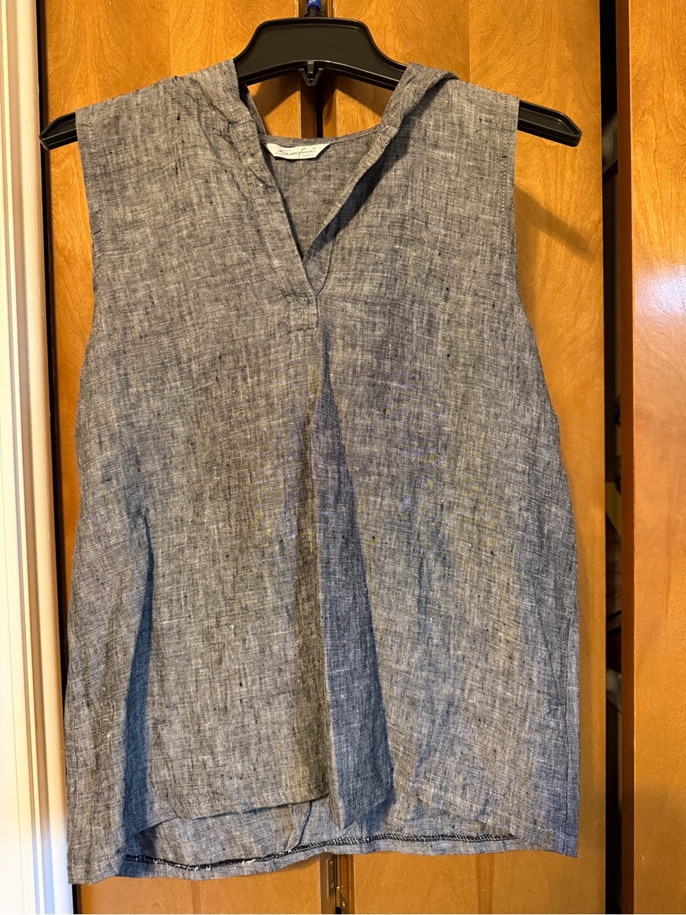 Sarafina Sleeveless V-Neck 100% Linen Hoodie Top - Gray